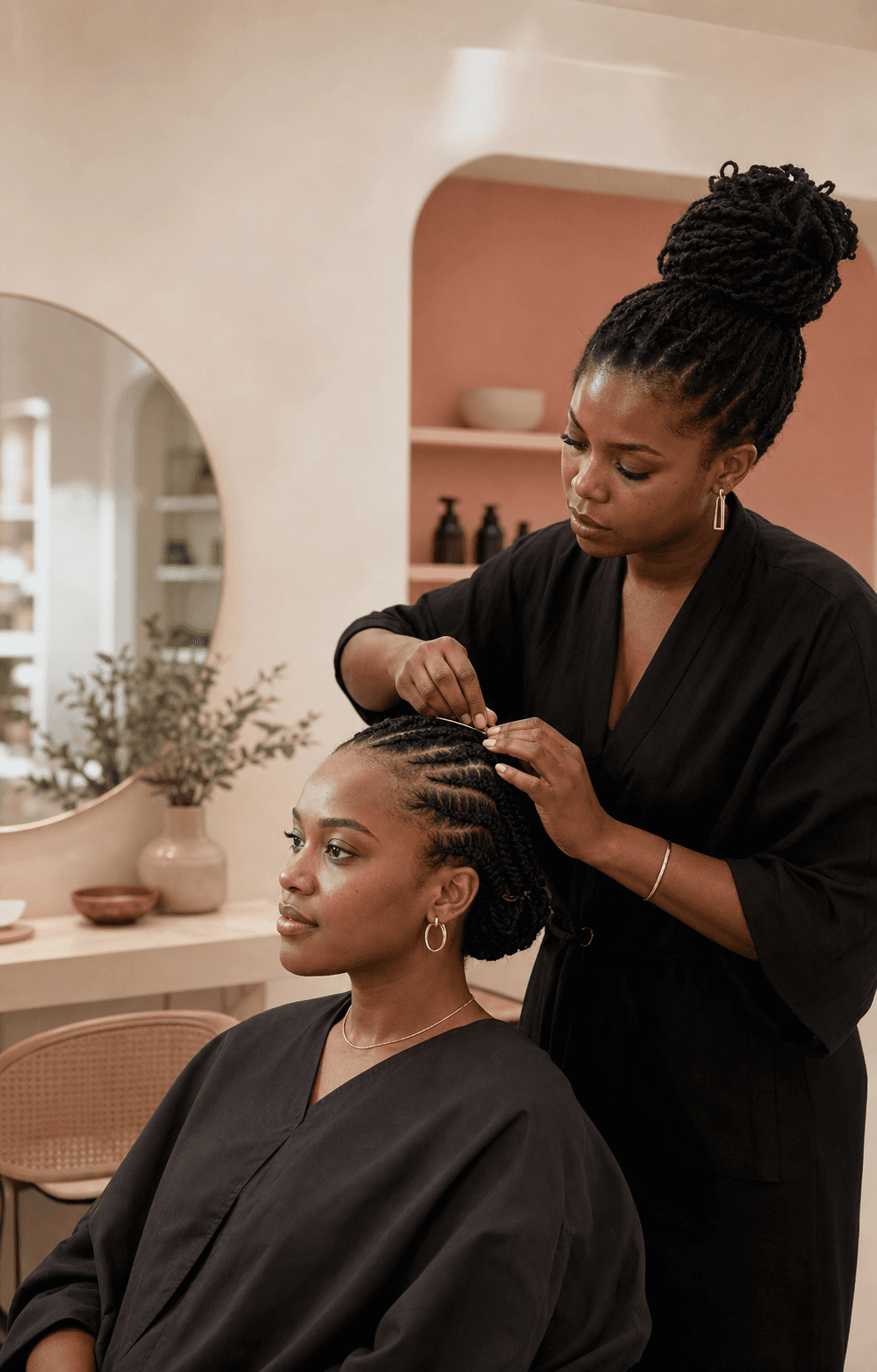 A trusted beauty professional caring for her client